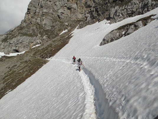 Querung von Altschneefeldern mit Snowlinespikes © Werner Niedermaye | snowlinespikes.com
